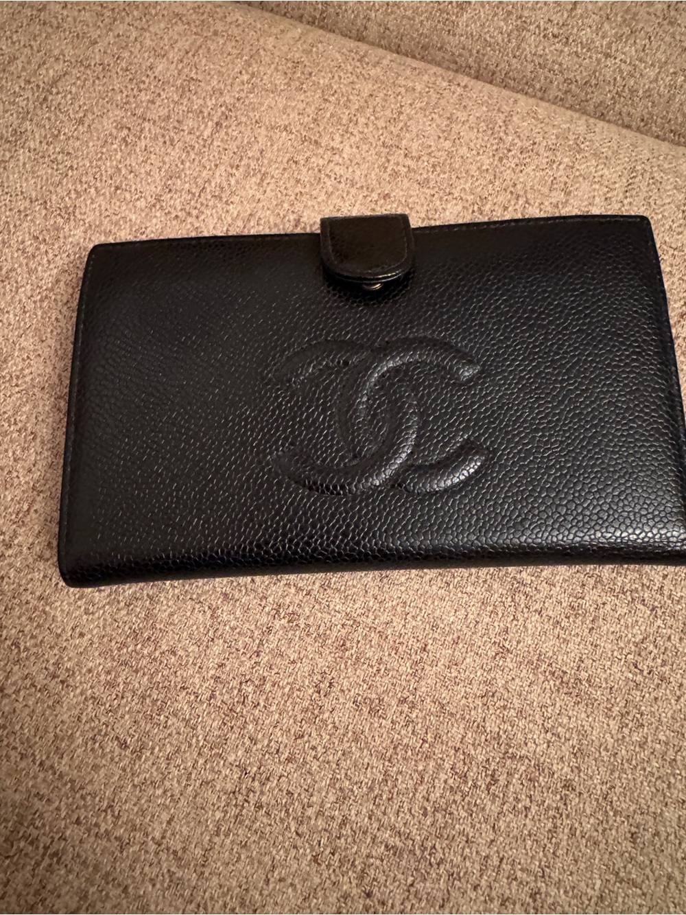 CHANEL Black Caviar Leather French Wallet CC Embossed